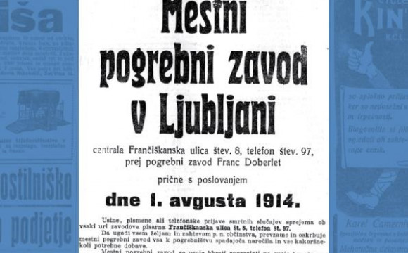 Otvoritveno naznanilo Mestni pogrebni zavod v Ljubljani iz leta 1914