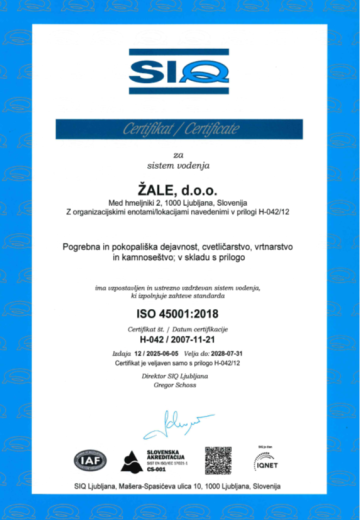Certifikat ISO 45001:2018