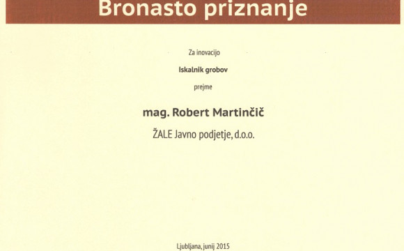 Bronasto priznanje GZS za inovacijo iskalnik grobov.